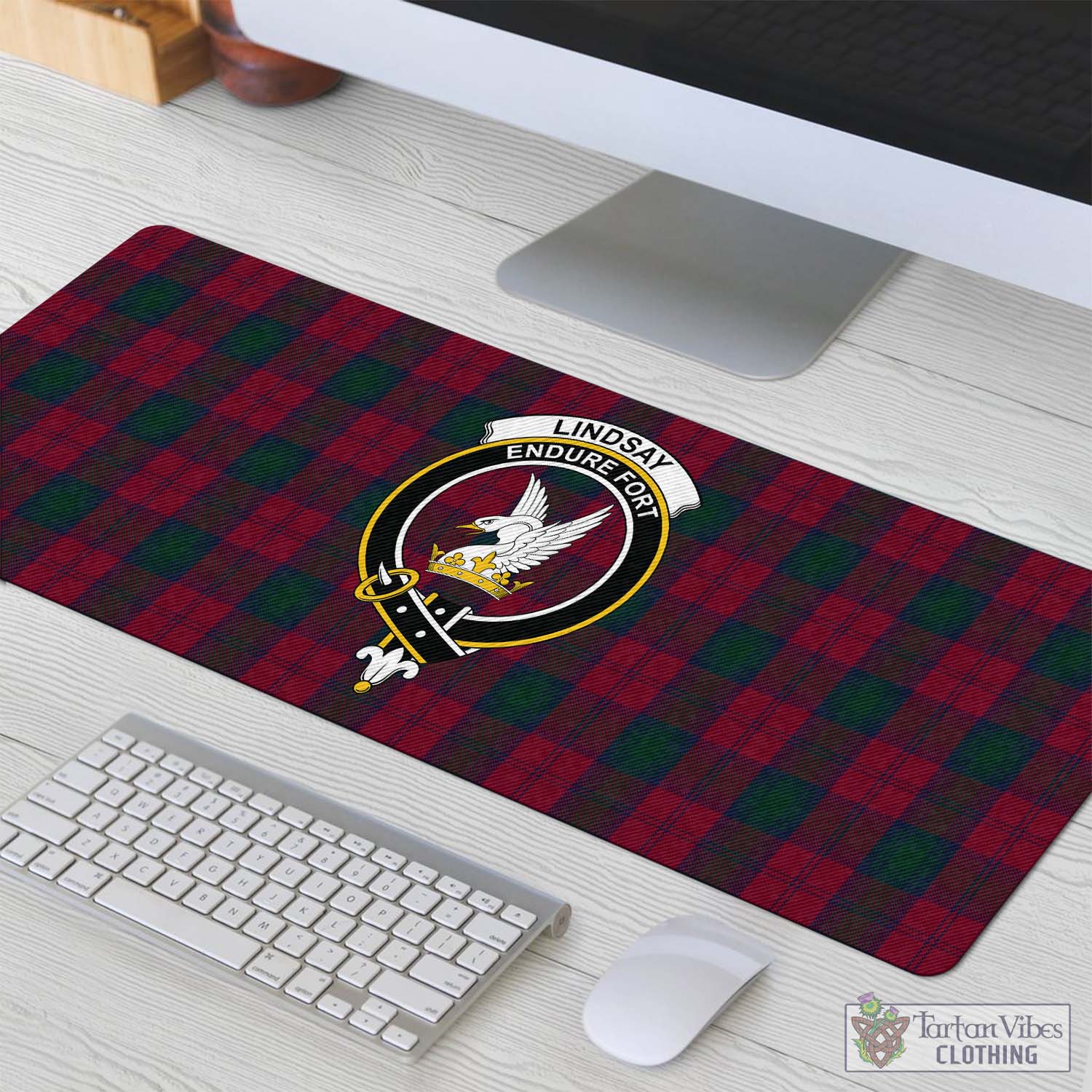 Tartan Vibes Clothing Lindsay Tartan Mouse Pad with Family Crest