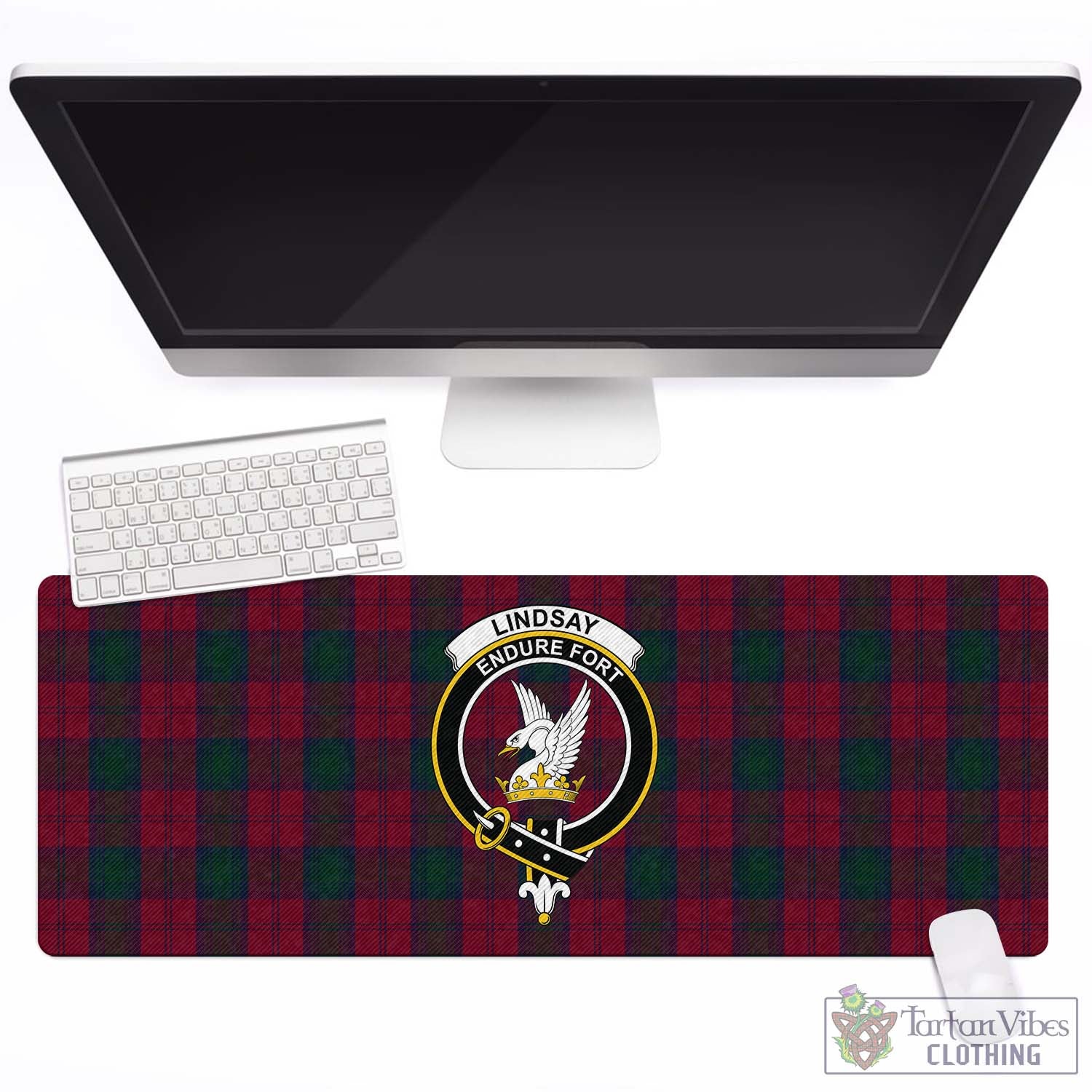 Tartan Vibes Clothing Lindsay Tartan Mouse Pad with Family Crest