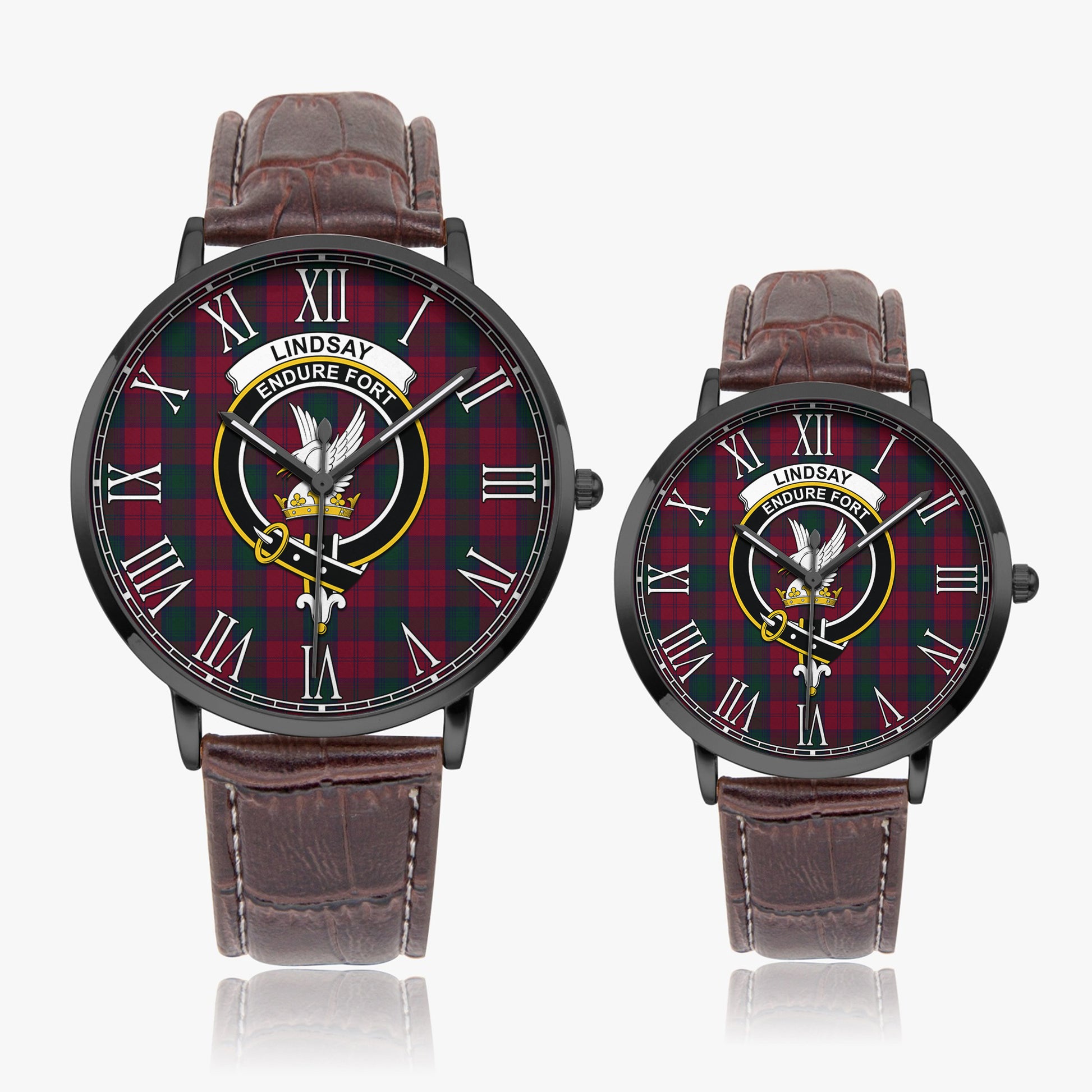 Lindsay Tartan Family Crest Leather Strap Quartz Watch - Tartanvibesclothing