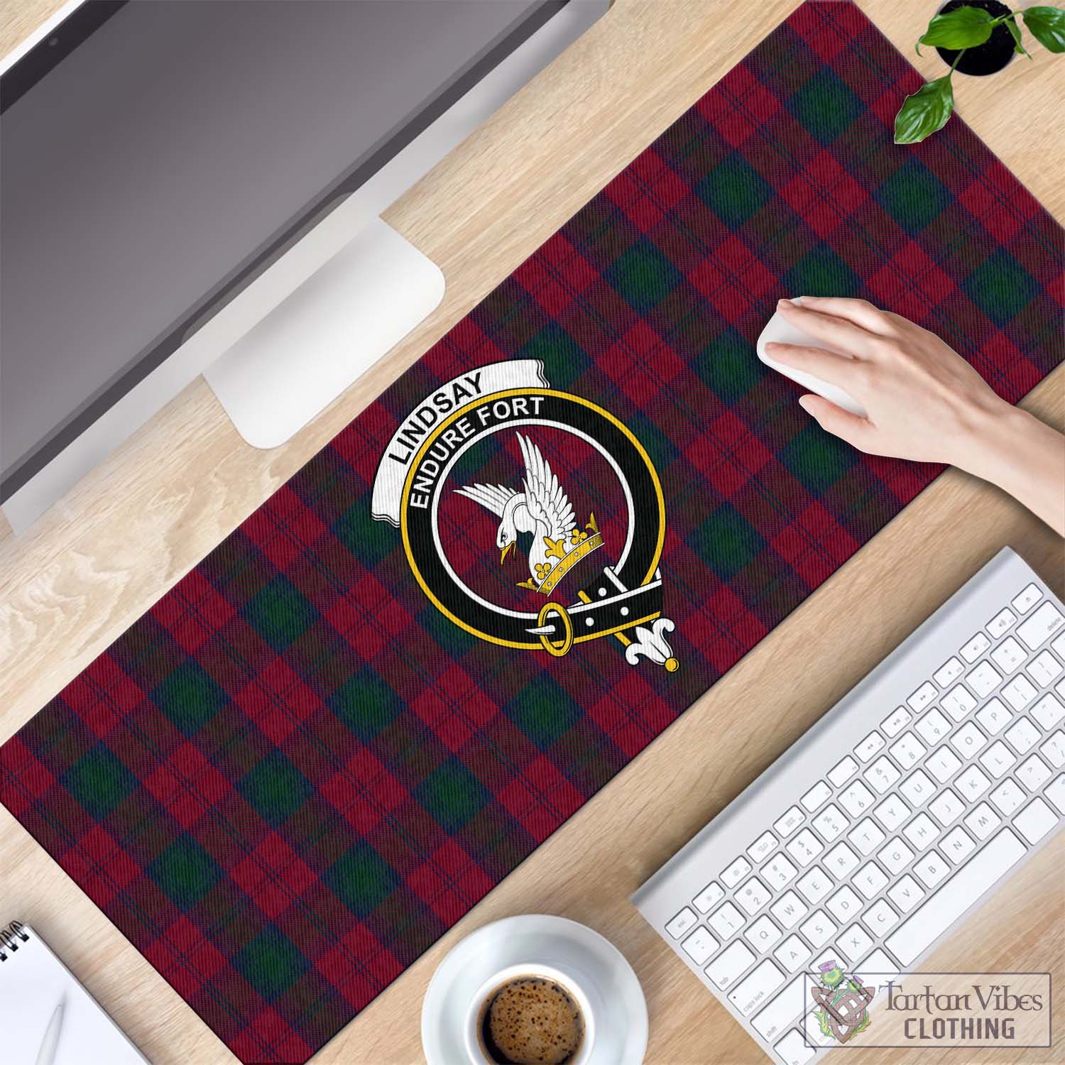 Tartan Vibes Clothing Lindsay Tartan Mouse Pad with Family Crest