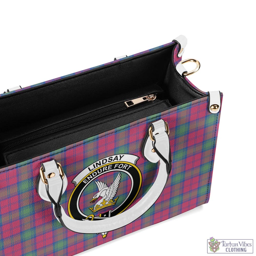 Tartan Vibes Clothing Lindsay Ancient Tartan Luxury Leather Handbags with Family Crest