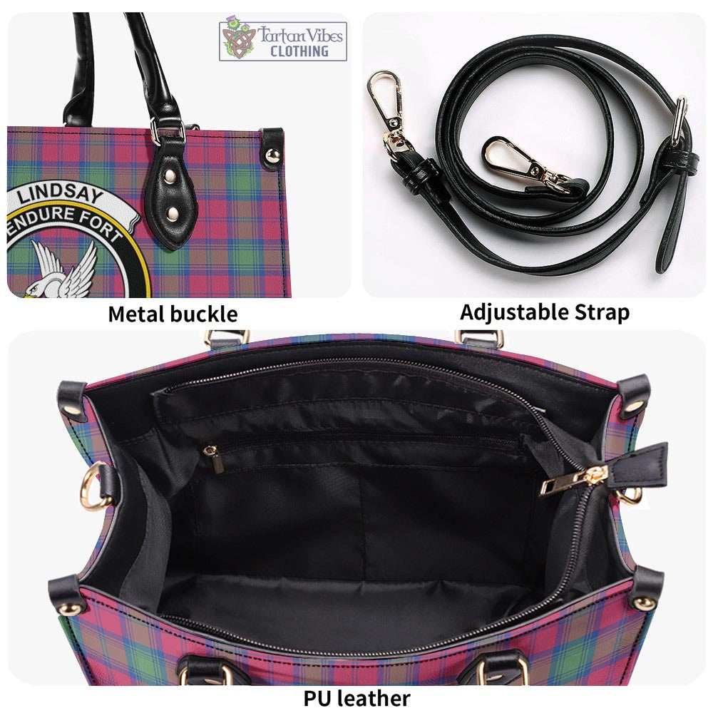 Tartan Vibes Clothing Lindsay Ancient Tartan Luxury Leather Handbags with Family Crest