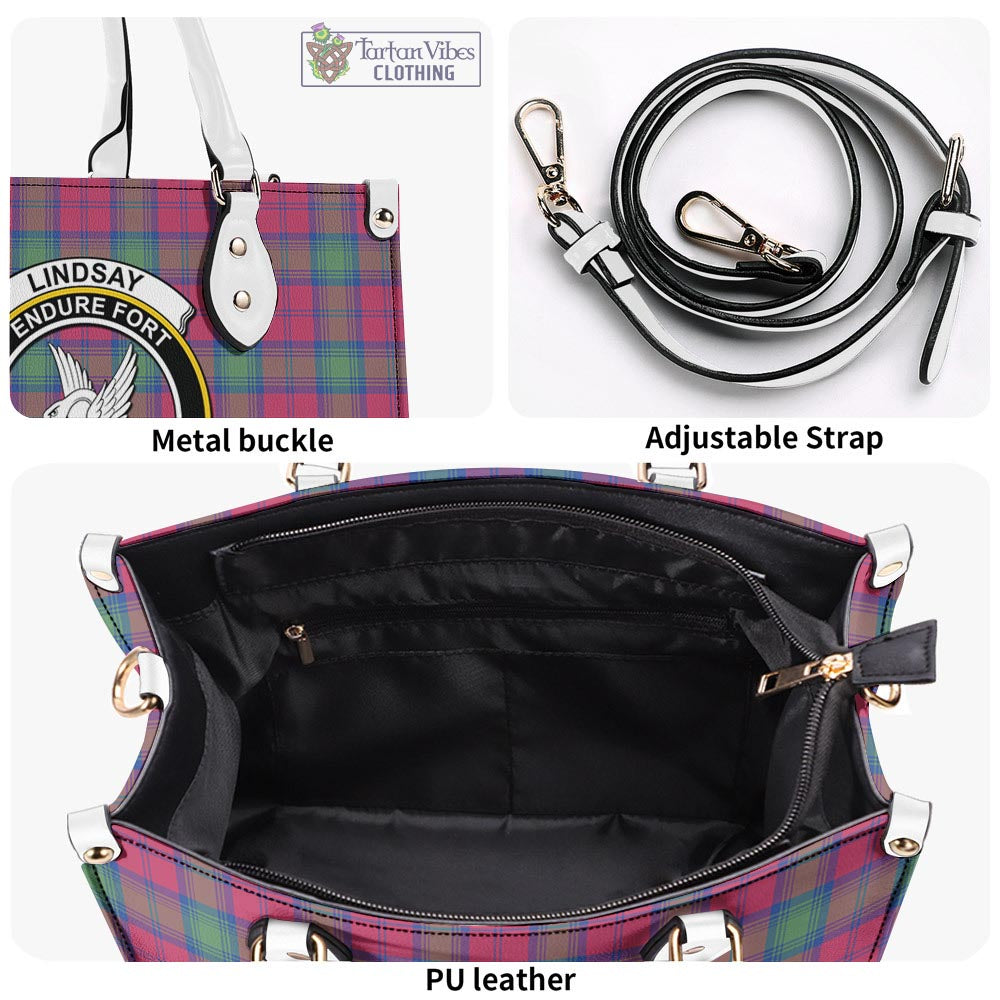 Tartan Vibes Clothing Lindsay Ancient Tartan Luxury Leather Handbags with Family Crest