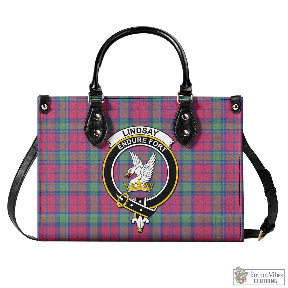 Tartan Vibes Clothing Lindsay Ancient Tartan Luxury Leather Handbags with Family Crest