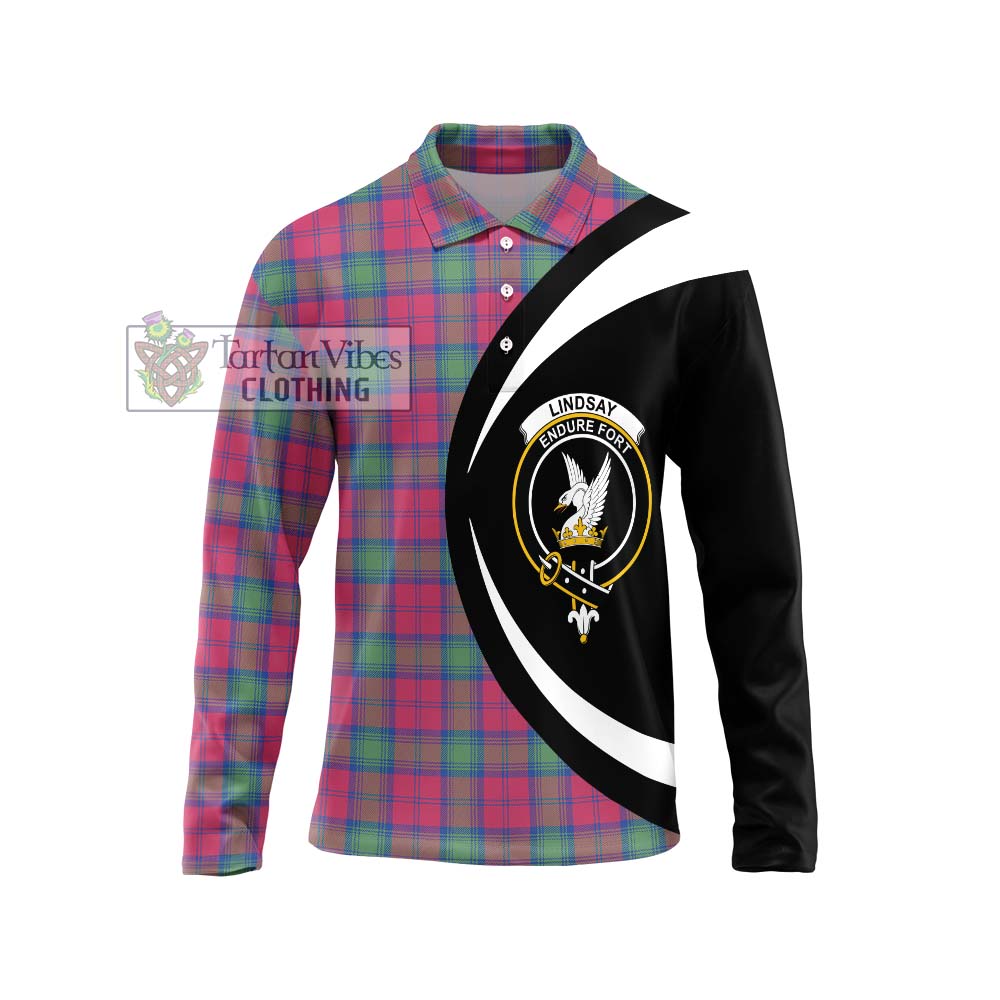 Lindsay Ancient Tartan Long Sleeve Polo Shirt with Family Crest Circle Style Unisex - Tartan Vibes Clothing