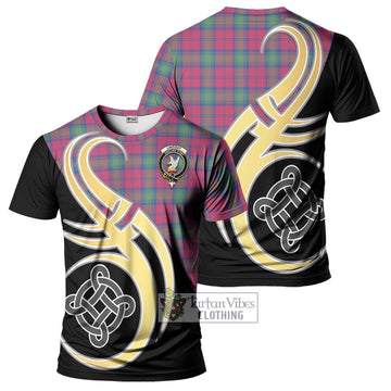 Lindsay Ancient Tartan T-Shirt with Family Crest and Celtic Symbol Style