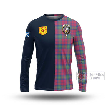 Lindsay Ancient Tartan Long Sleeve T-Shirt Alba with Scottish Lion Royal Arm Half Style