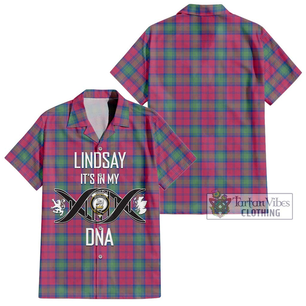 Lindsay Ancient Tartan Short Sleeve Button Shirt with Family Crest DNA In Me Style Kid - Tartanvibesclothing Shop