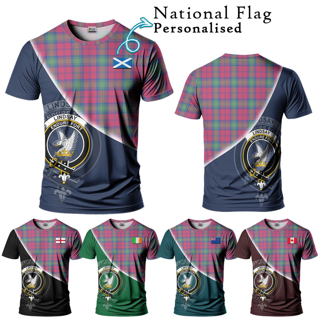 Lindsay Ancient Tartan T-Shirt with Personalised National Flag and Family Crest Half Style Kid's Shirt - Tartanvibesclothing Shop