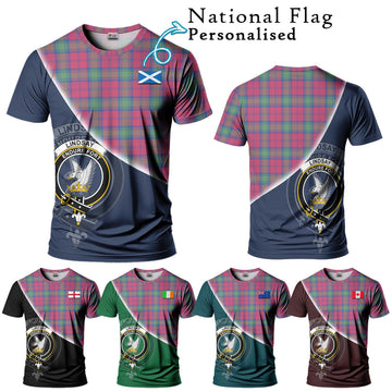 Lindsay Ancient Tartan T-Shirt with Personalised National Flag and Family Crest Half Style