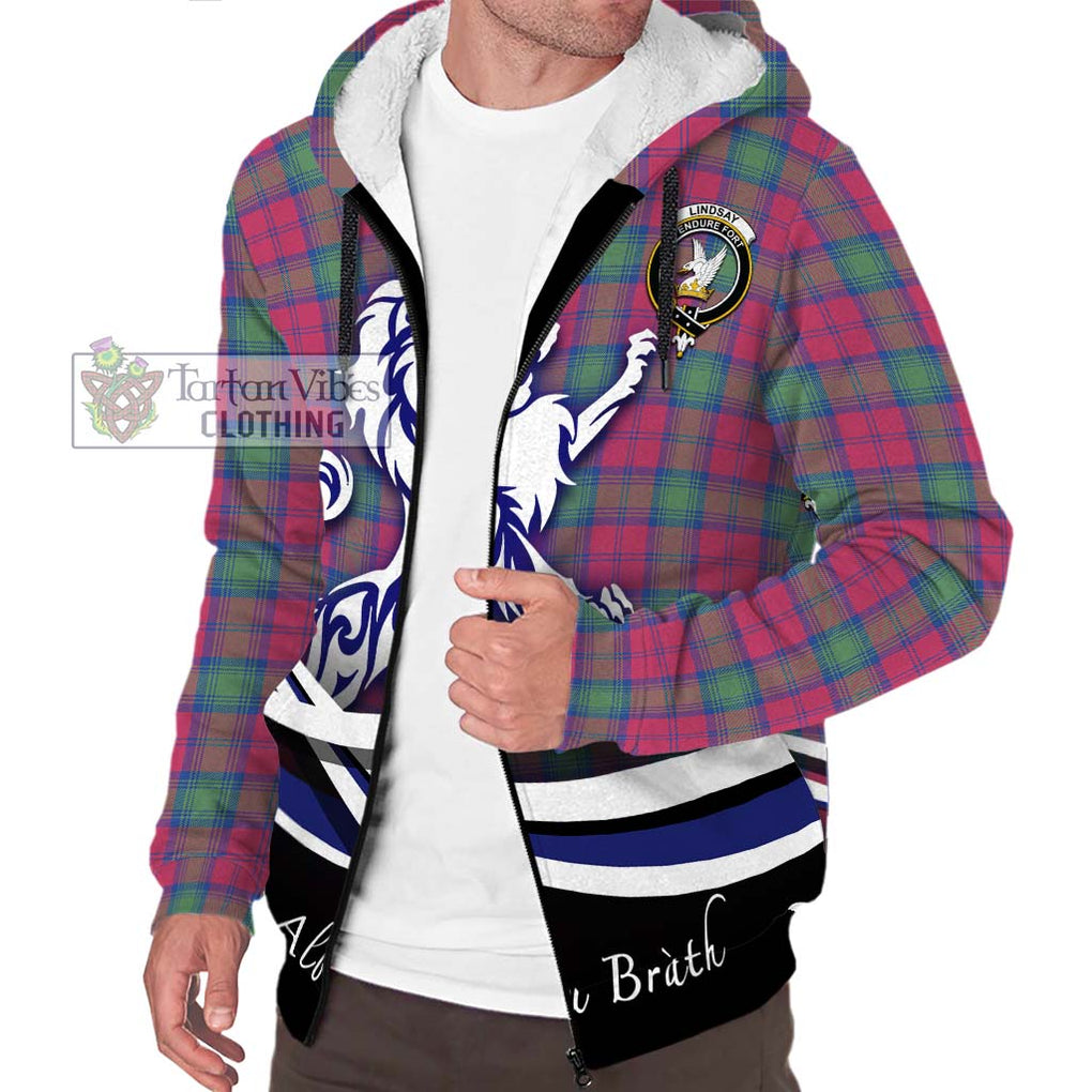 Lindsay Ancient Tartan Sherpa Hoodie with Alba Gu Brath Regal Lion Emblem Unisex S - Tartanvibesclothing Shop