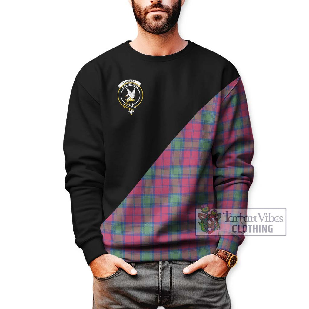 Lindsay Ancient Tartan Sweatshirt with Family Crest and Military Logo Style Unisex - Tartanvibesclothing Shop