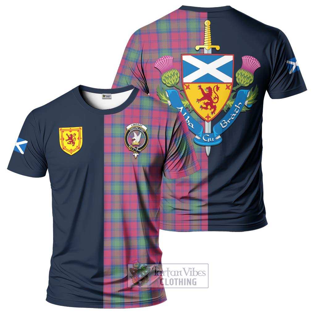 Tartan Vibes Clothing Lindsay Ancient Tartan T-Shirt Alba with Scottish Lion Royal Arm Half Style