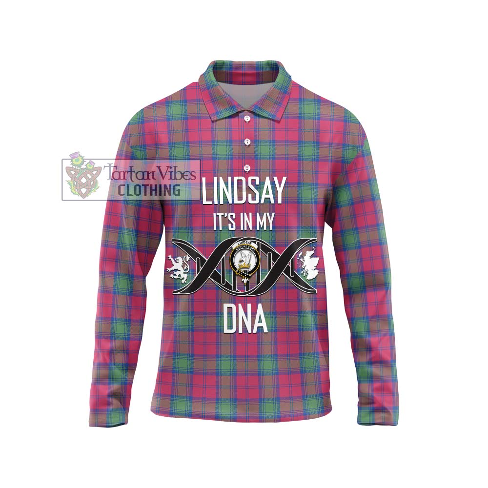 Lindsay Ancient Tartan Long Sleeve Polo Shirt with Family Crest DNA In Me Style Unisex - Tartanvibesclothing Shop