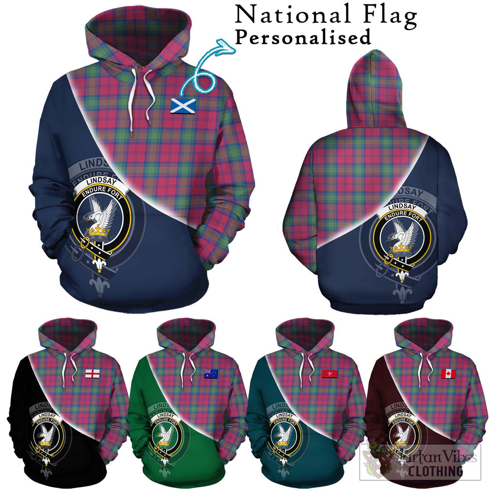 Lindsay Ancient Tartan Hoodie with Personalised National Flag and Family Crest Half Style Zip Hoodie - Tartanvibesclothing Shop