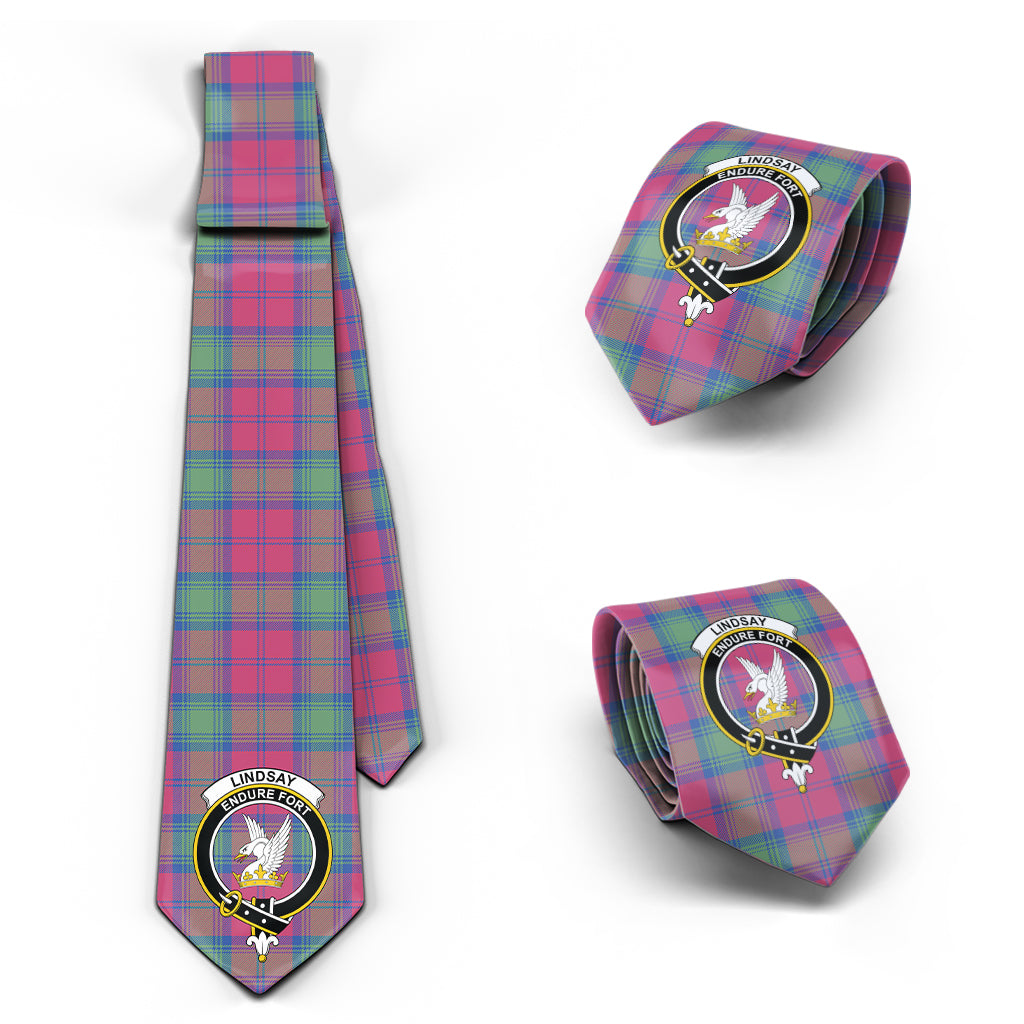 Lindsay Ancient Tartan Classic Necktie with Family Crest Necktie One Size - Tartan Vibes Clothing