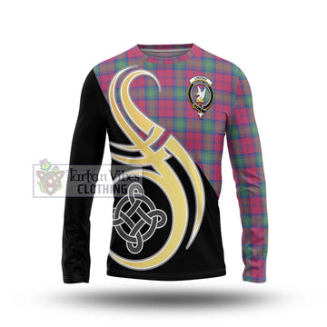 Lindsay Ancient Tartan Long Sleeve T-Shirt with Family Crest and Celtic Symbol Style