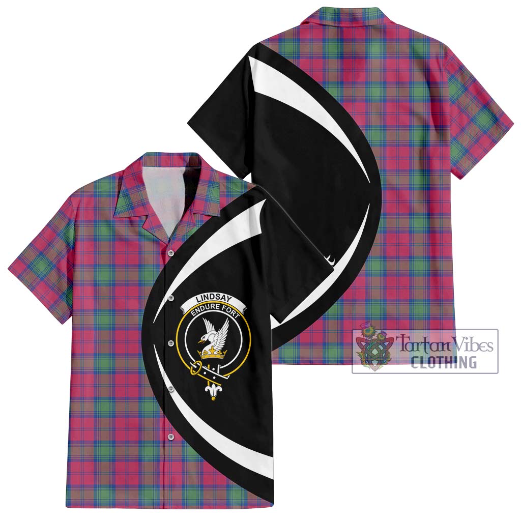 Lindsay Ancient Tartan Short Sleeve Button Up with Family Crest Circle Style Kid - Tartan Vibes Clothing