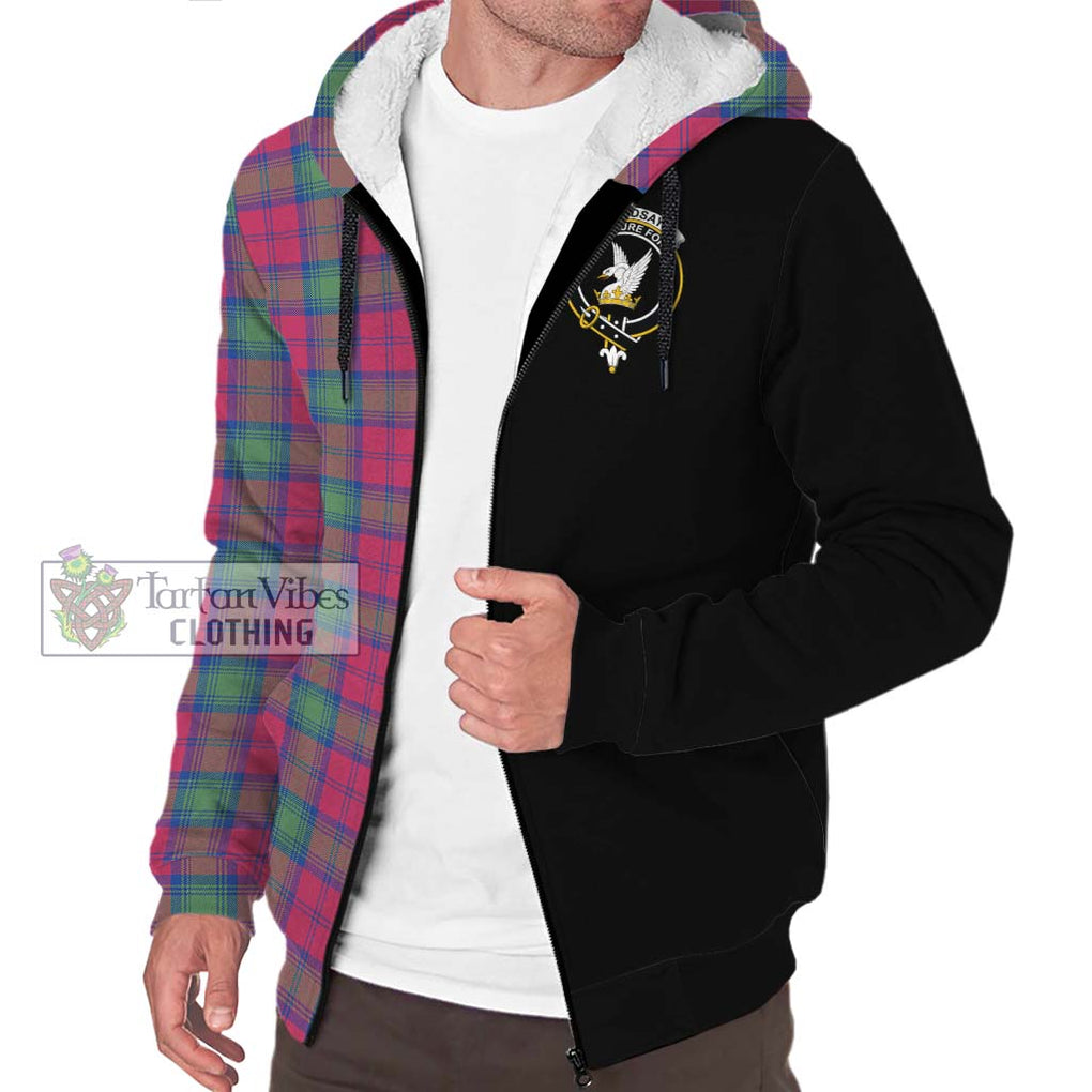 Lindsay Ancient Tartan Sherpa Hoodie with Family Crest and Half Of Me Style Unisex S - Tartanvibesclothing Shop