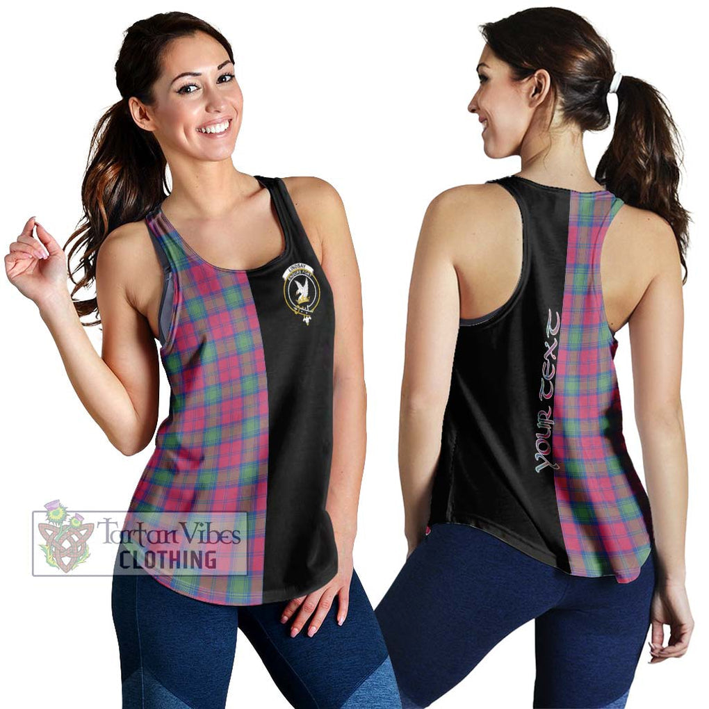 Lindsay Ancient Tartan Women's Racerback Tanks with Family Crest and Half Of Me Style 4XL - Tartanvibesclothing Shop