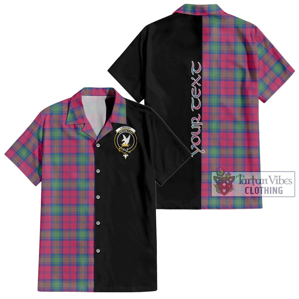 Lindsay Ancient Tartan Short Sleeve Button Shirt with Family Crest and Half Of Me Style Kid - Tartanvibesclothing Shop