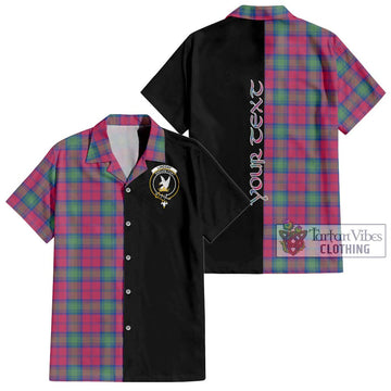 Lindsay Ancient Tartan Short Sleeve Button Shirt with Family Crest and Half Of Me Style