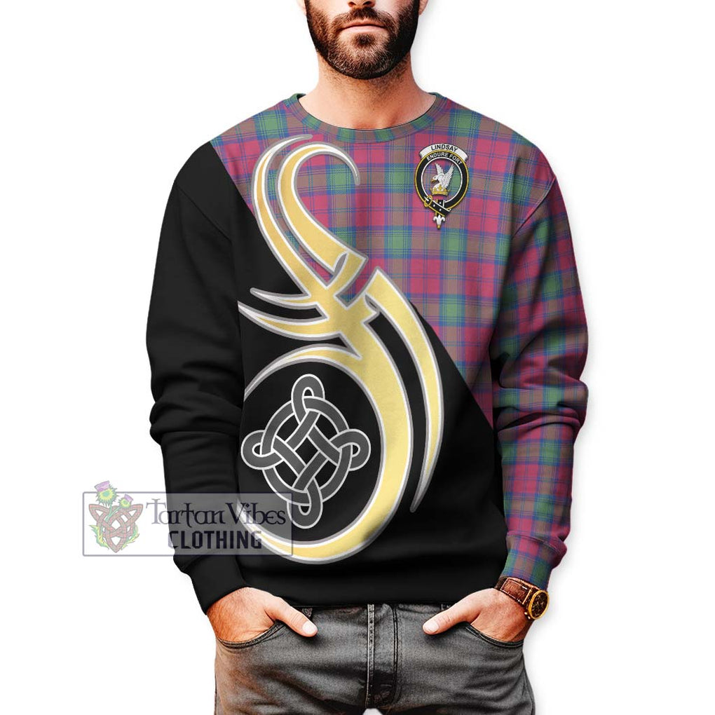 Lindsay Ancient Tartan Sweatshirt with Family Crest and Celtic Symbol Style Unisex - Tartan Vibes Clothing