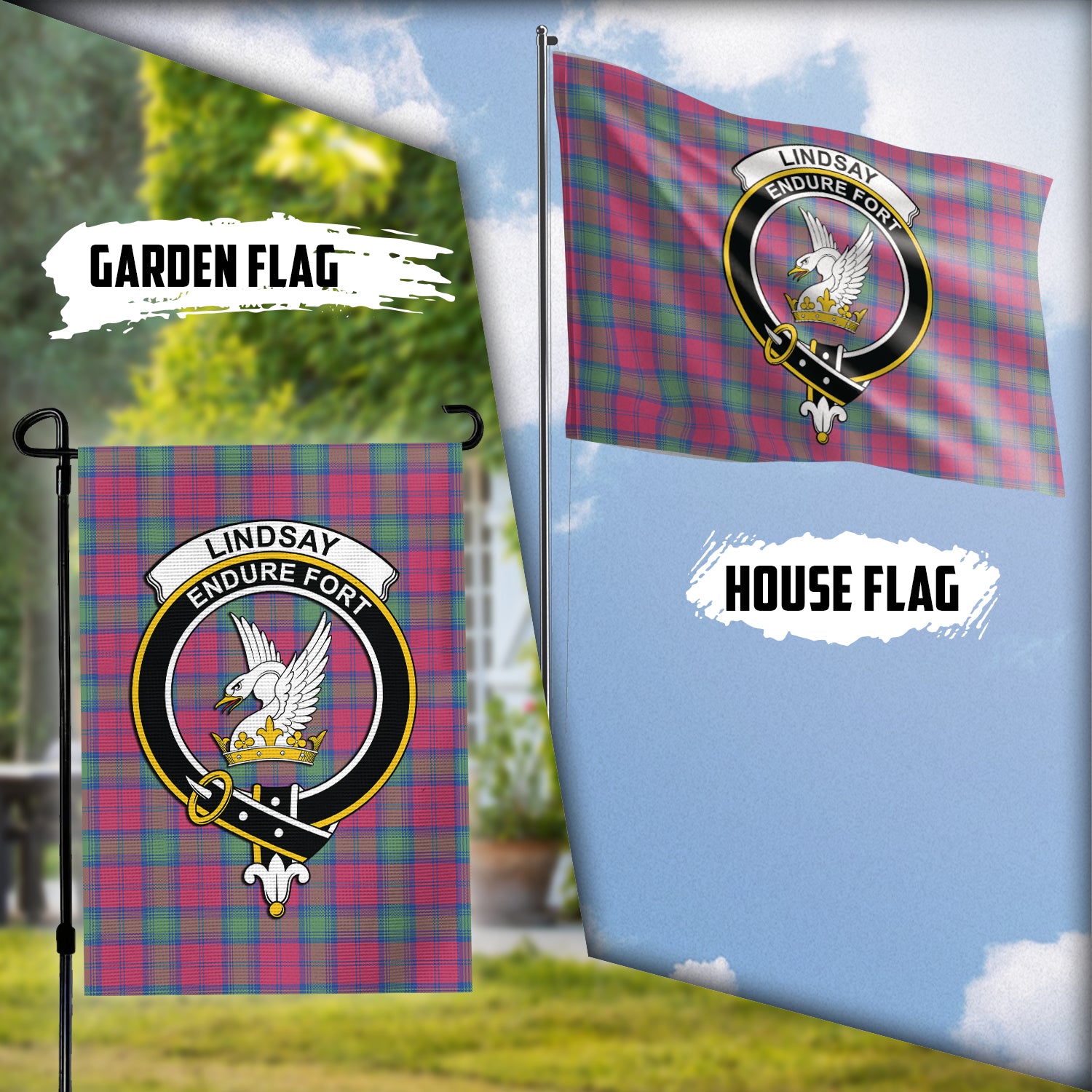 lindsay-ancient-tartan-flag-with-family-crest