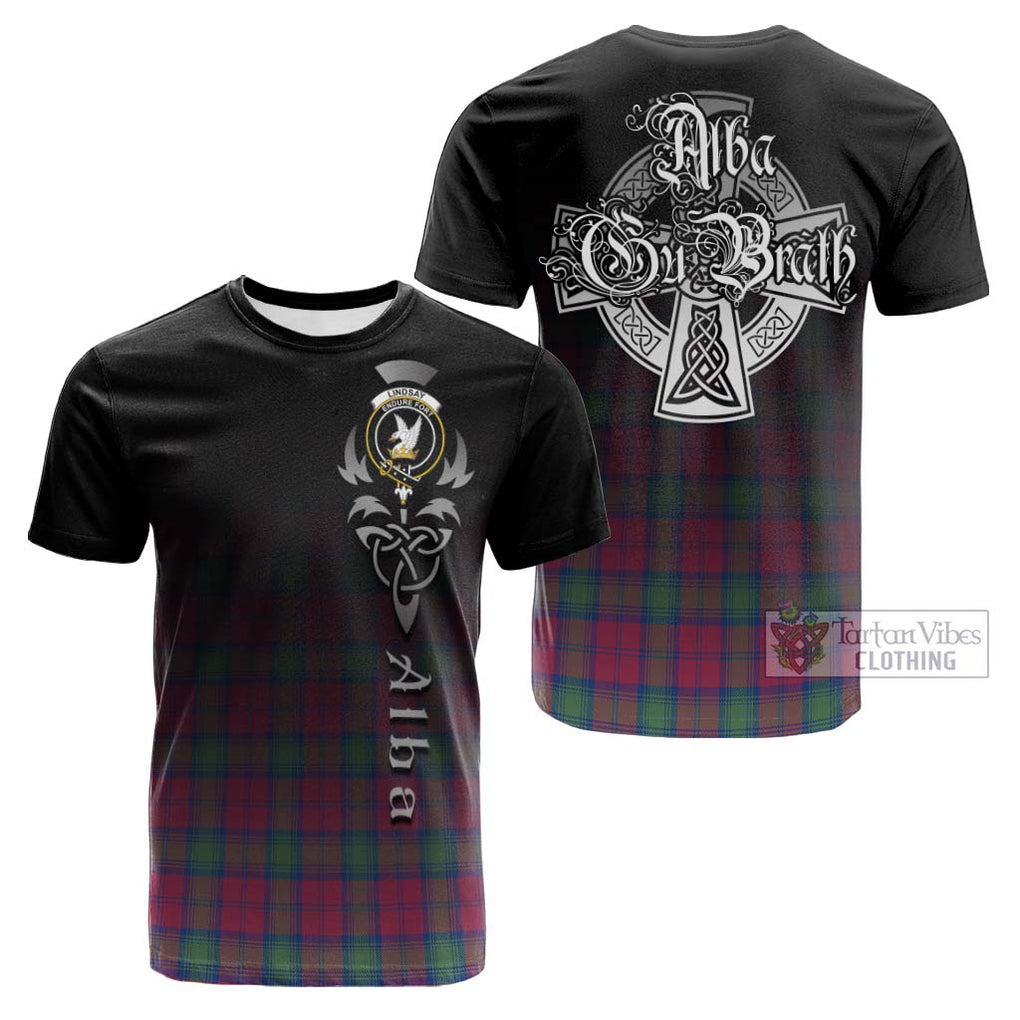 Tartan Vibes Clothing Lindsay Ancient Tartan Cotton T-shirt Featuring Alba Gu Brath Family Crest Celtic Inspired