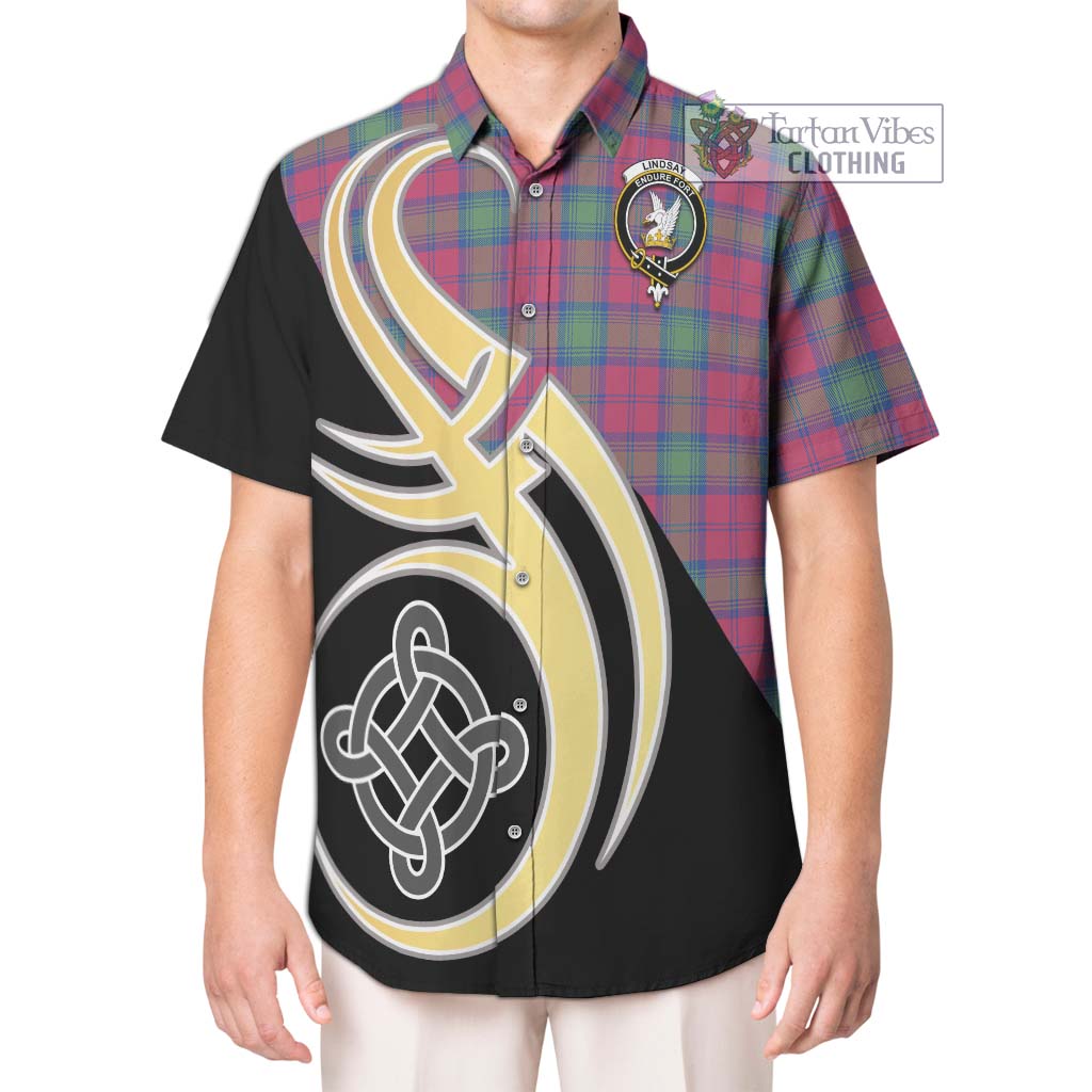 Lindsay Ancient Tartan Short Sleeve Button Shirt with Family Crest and Celtic Symbol Style Kid - Tartan Vibes Clothing