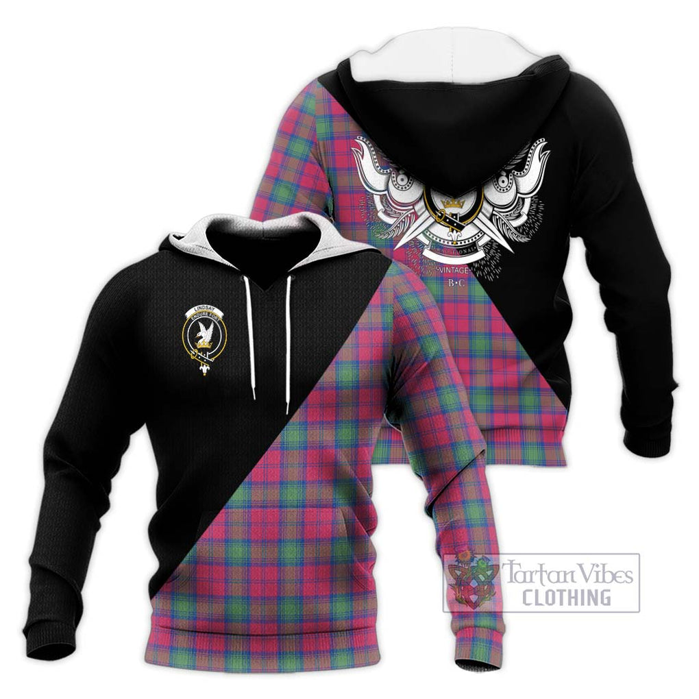 Lindsay Ancient Tartan Knitted Hoodie with Family Crest and Military Logo Style Unisex Knitted Pullover Hoodie - Tartanvibesclothing Shop