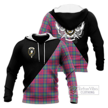 Lindsay Ancient Tartan Knitted Hoodie with Family Crest and Military Logo Style