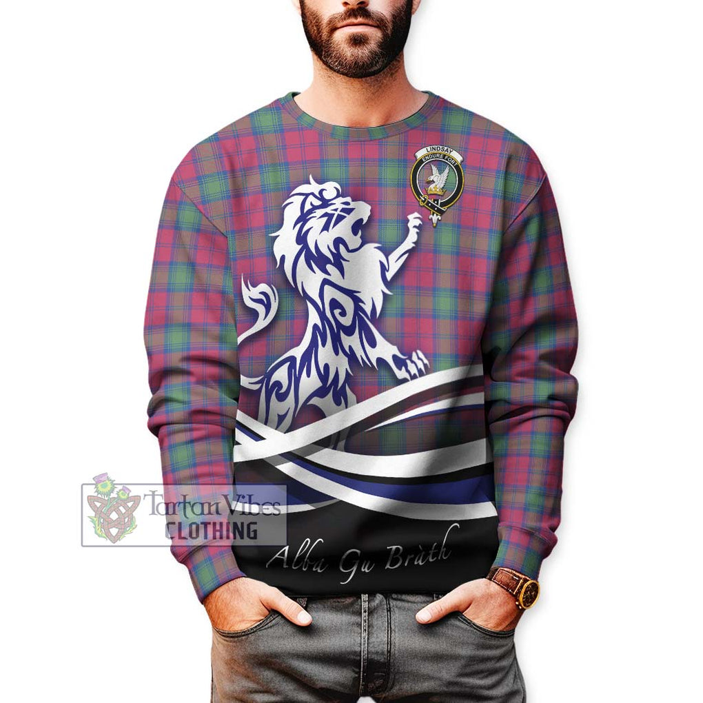 Lindsay Ancient Tartan Sweatshirt with Alba Gu Brath Regal Lion Emblem Unisex - Tartanvibesclothing Shop