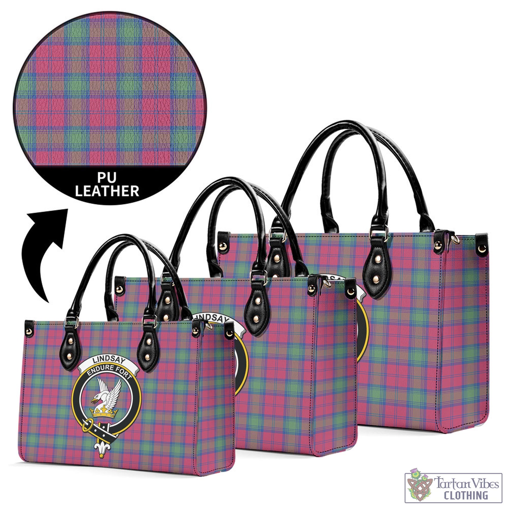 Tartan Vibes Clothing Lindsay Ancient Tartan Luxury Leather Handbags with Family Crest