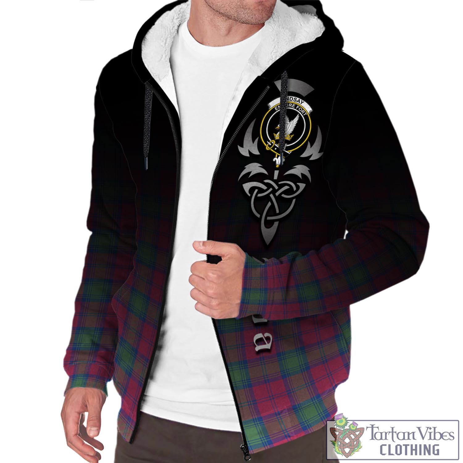 Tartan Vibes Clothing Lindsay Ancient Tartan Sherpa Hoodie Featuring Alba Gu Brath Family Crest Celtic Inspired