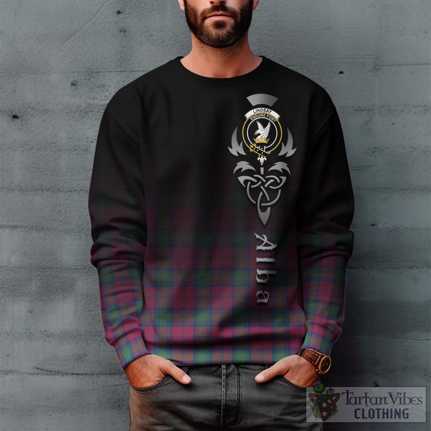 Tartan Vibes Clothing Lindsay Ancient Tartan Sweatshirt Featuring Alba Gu Brath Family Crest Celtic Inspired