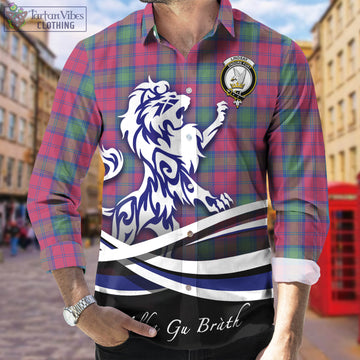 Lindsay Ancient Tartan Long Sleeve Button Up Shirt with Alba Gu Brath Regal Lion Emblem