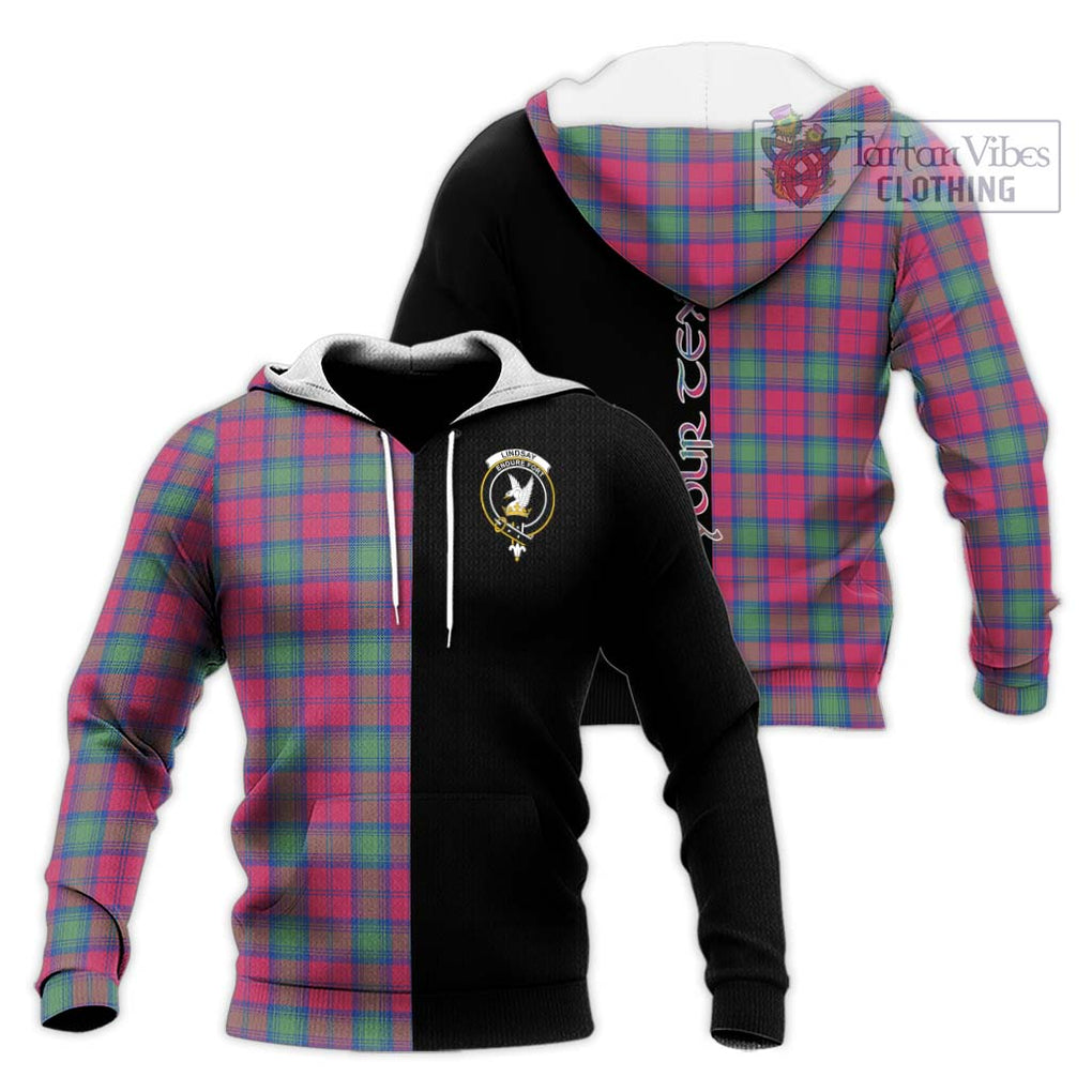 Lindsay Ancient Tartan Knitted Hoodie with Family Crest and Half Of Me Style Unisex Knitted Pullover Hoodie - Tartanvibesclothing Shop