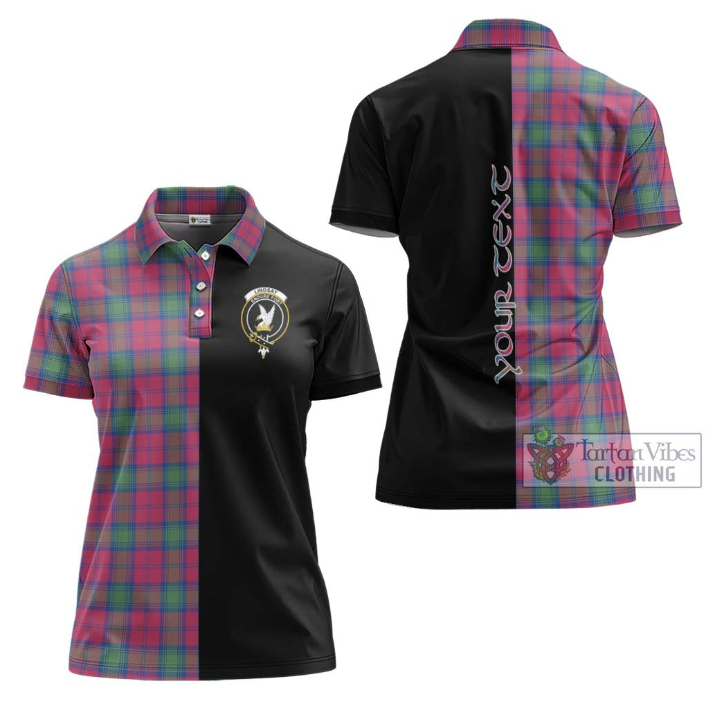 Lindsay Ancient Tartan Women's Polo Shirt with Family Crest and Half Of Me Style Women - Tartanvibesclothing Shop