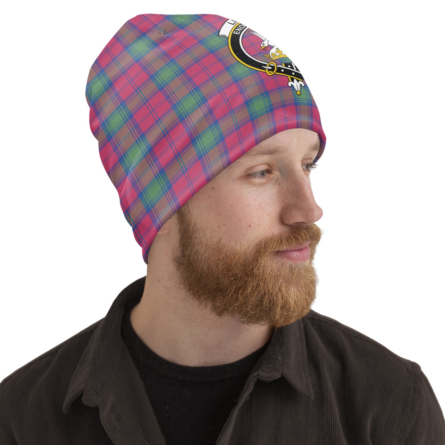 Lindsay Ancient Tartan Beanies Hat with Family Crest One Size 10.5*10.2 inches - Tartan Vibes Clothing