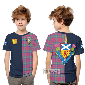 Lindsay Ancient Tartan Kid T-Shirt Alba with Scottish Lion Royal Arm Half Style