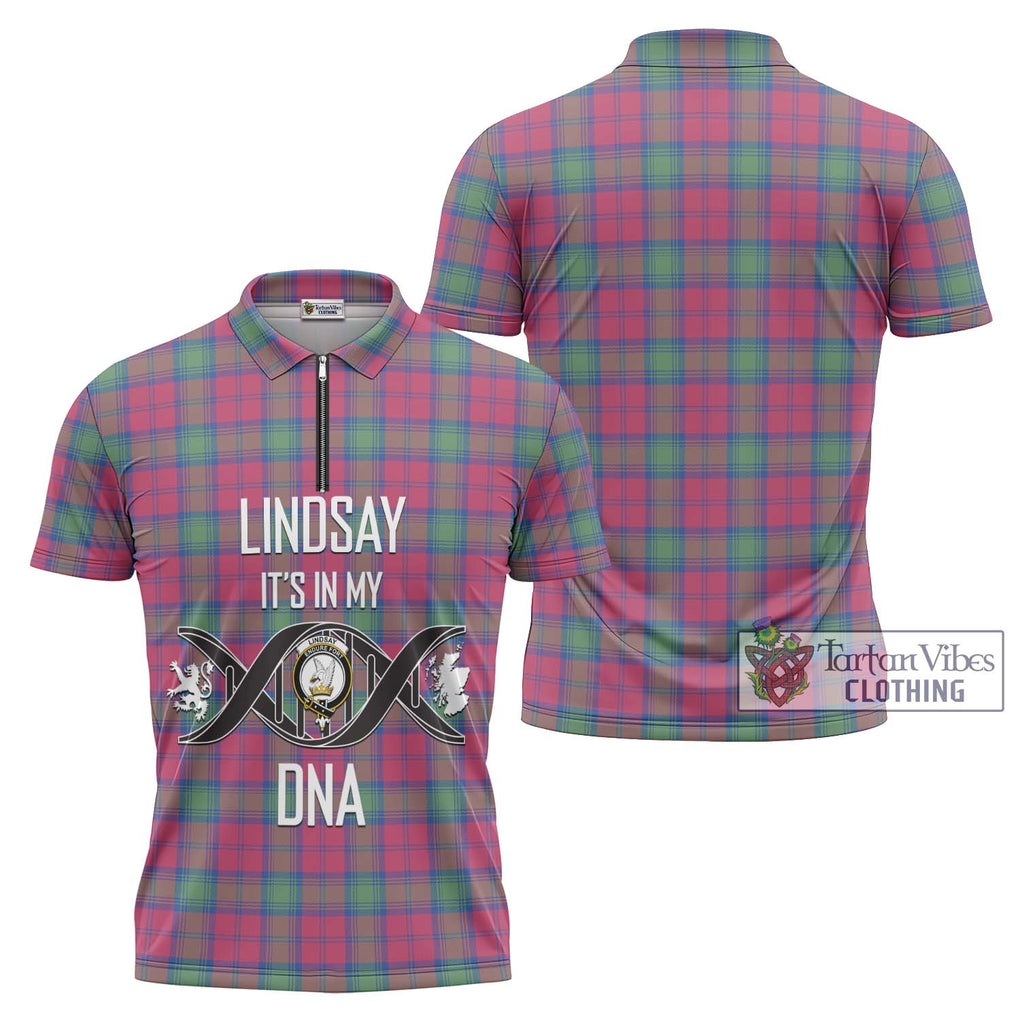 Lindsay Ancient Tartan Zipper Polo Shirt with Family Crest DNA In Me Style Unisex - Tartanvibesclothing Shop