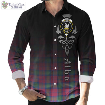 Lindsay Ancient Tartan Long Sleeve Button Up Featuring Alba Gu Brath Family Crest Celtic Inspired