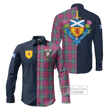 Lindsay Ancient Tartan Long Sleeve Button Shirt Alba with Scottish Lion Royal Arm Half Style