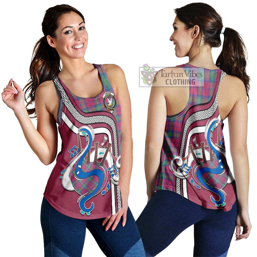 Tartan Vibes Clothing Lindsay Ancient Tartan Women's Racerback Tanks with Epic Bagpipe Style