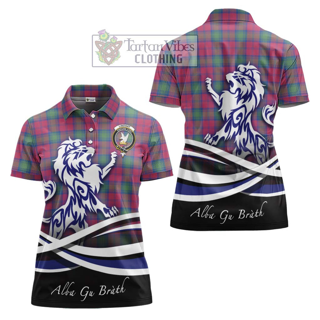 Lindsay Ancient Tartan Women's Polo Shirt with Alba Gu Brath Regal Lion Emblem Women - Tartanvibesclothing Shop