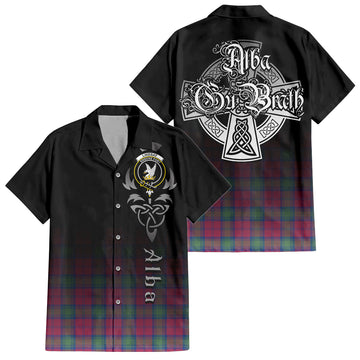 Lindsay Ancient Tartan Short Sleeve Button Up Shirt Featuring Alba Gu Brath Family Crest Celtic Inspired