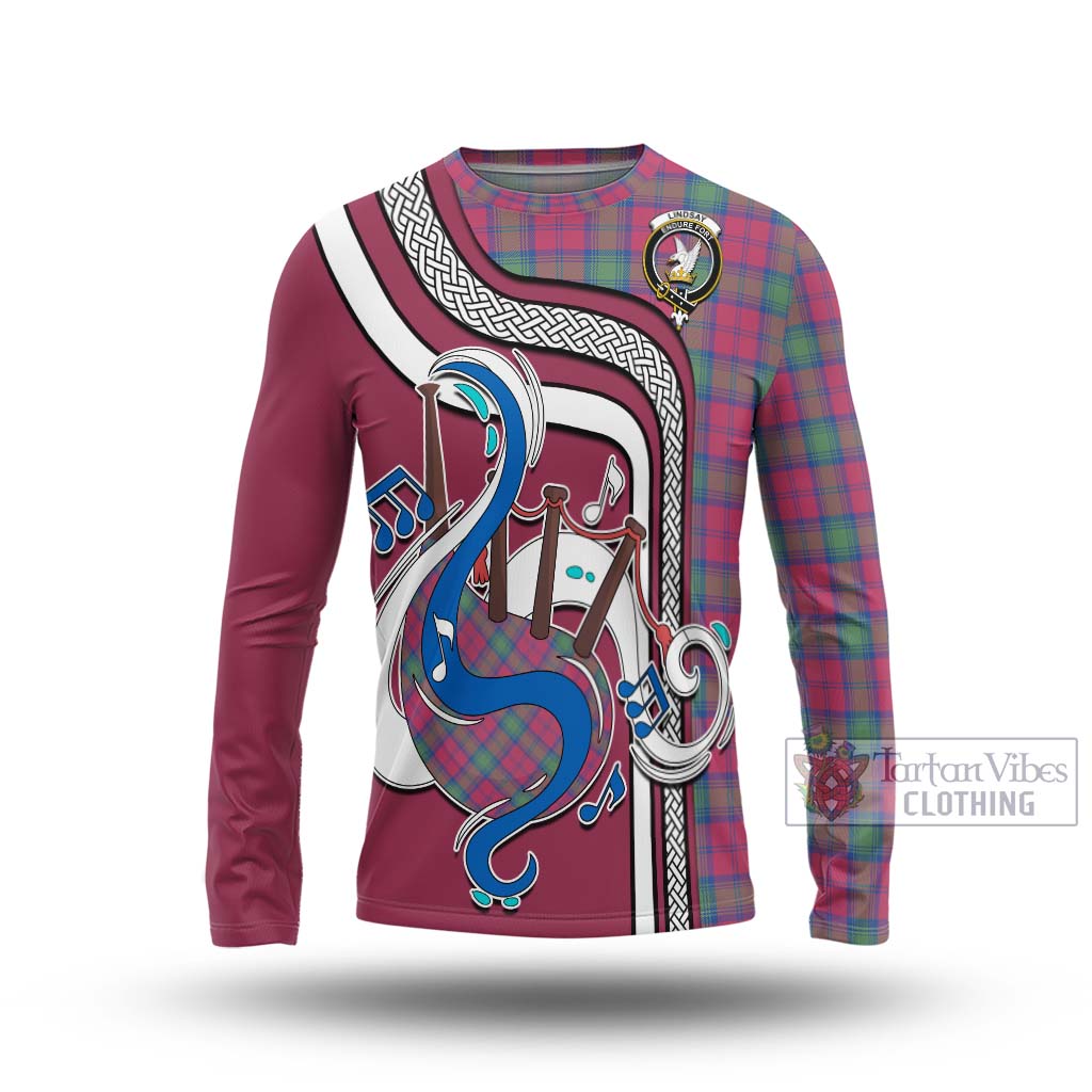 Tartan Vibes Clothing Lindsay Ancient Tartan Long Sleeve T-Shirt with Epic Bagpipe Style