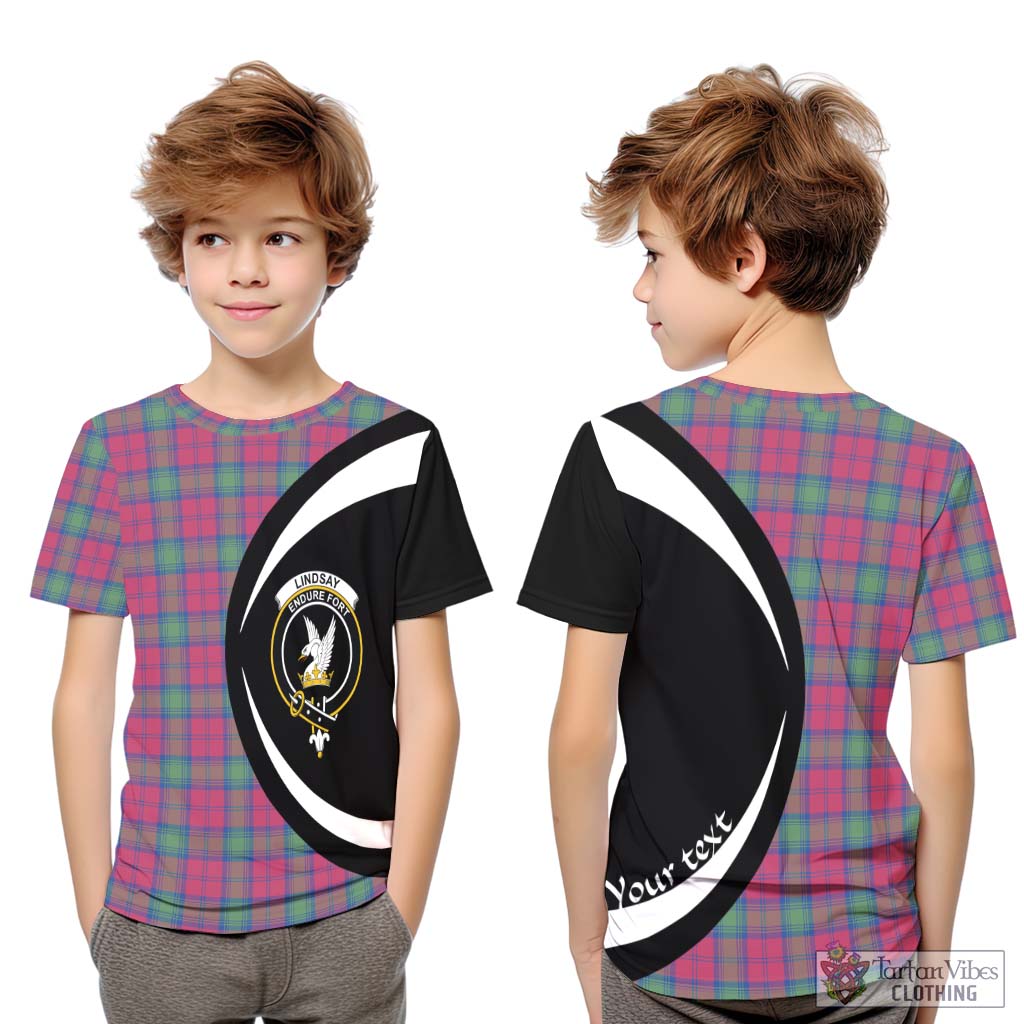 Tartan Vibes Clothing Lindsay Ancient Tartan Kid T-Shirt with Family Crest Circle Style