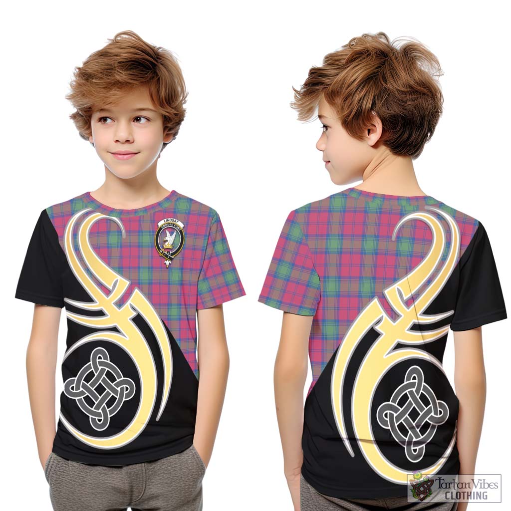 Lindsay Ancient Tartan Kid T-Shirt with Family Crest and Celtic Symbol Style Youth XL Size14 - Tartan Vibes Clothing